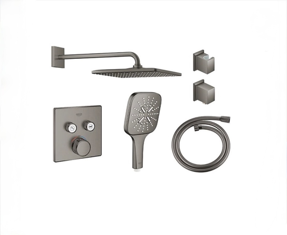 GROHE SmartControl 定溫埋壁方型花灑套組 (石墨黑)